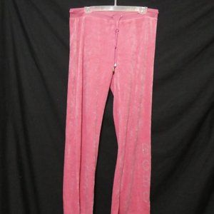 BCBG MAX AZRIA | large | Y2K Extremely Soft Pink Velour Pants | Sequin Letters